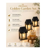 Bahçe ve Balkon İçin Solar Güneş Enerjili Fener Seti ve Doğal Soya Wax Mum, Golden Bahçe Balkon Seti