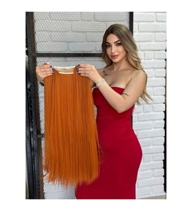 PerukAvm Luxury Düz YARIMAY+2 Yan Çıtçıt Bakır