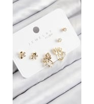 Pirinç Zirkon Taşlı Kelebek Model Gold Renk 925 Ayar Gümüş Çivi Kadın Küpe Set (Altın)