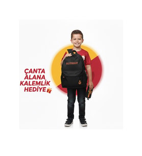 GALATASARAY LİSANSLI SİYAH OKUL ÇANTASI YANINDA ASLAN LOGOLU KALEMLİK HEDİYELİ
