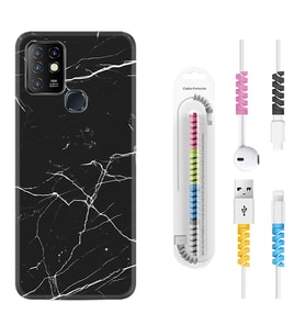INFINIX Hot 8 9 10 11S Hot 10 Play 10T Kılıf Kablo Koruma Spiral Silikon Siyah Mermer 1299