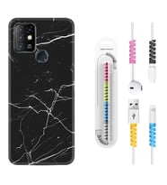INFINIX Hot 8 9 10 11S Hot 10 Play 10T Kılıf Kablo Koruma Spiral Silikon Siyah Mermer 1299