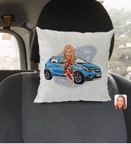 BK Gift Kişiye Özel Plakalı Kadın Opel Mokka Karikatürlü Kare Araç Koltuk Yastığı-2