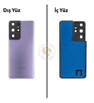 Samsung Galaxy S21 Ultra Mor Renk Lensli Arka Kapak Arka Cam Batarya Kapağı Pil Kapağı Lazer Kesim Back Cover Galaxy S21 Ultra Uyumlu