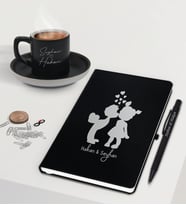 BK Gift Sevgililere Özel İsimli Siyah Defter Kalem ve Türk Kahvesi Fincanı Hediye Seti-11,  Sevgiliye Hediye, Sevgililer Günü, Yeni İş Hediyesi