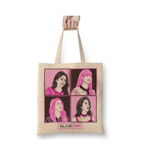 Blackpink Squared Beyaz Bez Çanta Uzun Saplı Alışveriş Çantası Plaj Çantası