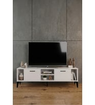 TV Sehpası 160 cm Modern Çok Amaçlı Dolaplı Raflı Televizyon Ünitesi Linya 5044 Beyaz