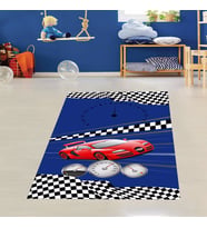 Otomobil Yarışı Racer Dijital Baskı Yıkanabilir Kaymaz Taban Çocuk Genç Odası Halısı (Lacivert)