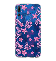 Huawei Y9 Prime 2019 Uyumlu Kapak Floral Pembe Tasarımlı Şeffaf Silikon Kılıf