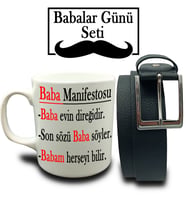Babalar Gününe Özel Baba Manifestosu Tasarımlı  Kupa & Kemer Hediye Seti