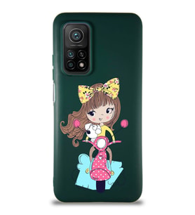Xiaomi Mi 10T Soft Premier Kapak Vespagirl Tasarımlı Silikon Kılıf - Yeşil (Şeffaf)
