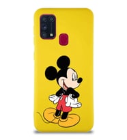 Samsung Galaxy M31 Soft Premier Kapak Mickey Mouse-D Tasarımlı Silikon Kılıf - Sarı (Şeffaf)