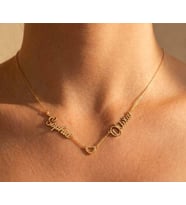 Kişiye Özel 925 Ayar Gümüş Minimal Kalp Detaylı Çift İsim Kolye (Gold)