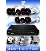 PICAM 8 Kameralı Uzay 2 İç Kamera Set 1 TB HDD Full HD Gece Görüşlü Güvenlik Kamerası Sistemi