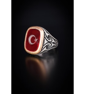 ENCİLİ SİLVER 925 Ayar Gümüş Özel Tasarım Ay-Yıldız Model Erkek Yüzük