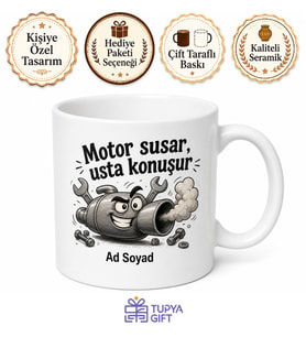 İsimli Egzoz Desenli Komik Tamirci Kupası Hediye Bardak Özel Tasarım