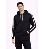 Erkek Şeritli Kapüşonlu Sweatshirt Oversize 3 Iplik Pamuklu - Siyah