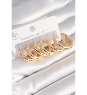 Pirinç Gold Renk Kalın Halka Model Kadın Küpe Seti (Karışık)