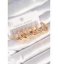Pirinç Gold Renk Kalın Halka Model Kadın Küpe Seti (Karışık)