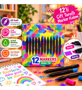 12'li Çift Taraflı Marker Kalem Seti