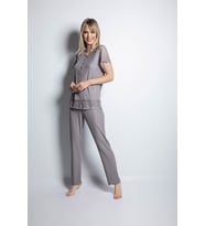Monamise Kadın  Önü Düğmeli Brode Dantelli Pijama Takımı