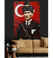 Atatürk Türk Bayrağı Tarihi Dekoratif Kanvas - Mdf Ahşap Tablo