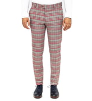 Kırmızı Ekose Desenli Slim Fit Gri Erkek Pantolon - Wessi