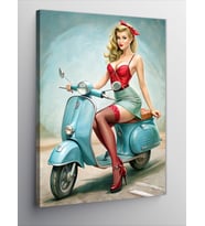 Kanvas Tablo Vespa Motosikletli Kız