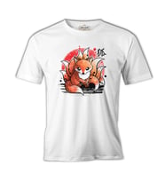 Japon - Kitsune Ay  Beyaz Erkek Tshirt