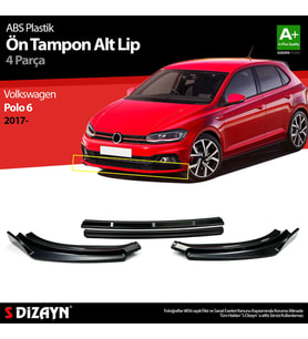 Volkswagen Polo 6 ABS Plastik Ön Tampon Alt Lip Siyah Ekli 4 Prç. 2017 Üzeri A+Kalite (Renksiz)