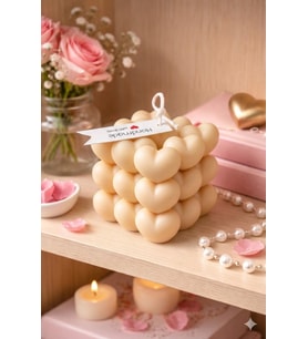 Kalp Küpü Mum - Mumelia Candles Doğal Soya, El Yapımı, Dekoratif - Krem