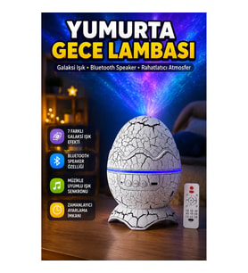 Dinozor Yumurtası Görünümlü Gece Lambası Uzay Projektörü Bluetooth Speaker Işıklı Dekoratif Lamba