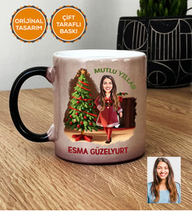 Kişiye Özel Karikatürlü Yılbaşı Hediyesi Hediye Sihirli Kupa Bardak Noel Anneye Hediye