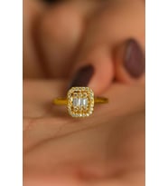 925 Ayar Zirkon Taşlı Gold 3 Sıra Ayarlanabilir Baget Gümüş Yüzük
