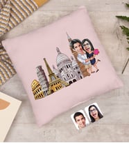 BK Gift Kişiye Özel Gezgin Sevgililer Karikatürlü Beyaz Yastık-1