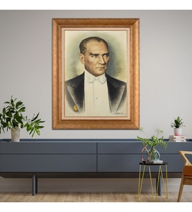 Altın Varaklı Çerçeveli Paspartulu Atatürk Tablo z5020 (Gold)