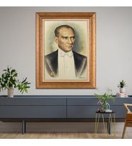 Altın Varaklı Çerçeveli Paspartulu Atatürk Tablo z5020 (Gold)