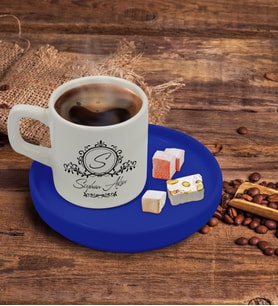 BK Gift Kişiye Özel Mavi Sunum Tabaklı İsimli Türk Kahvesi Fincanı Model 11