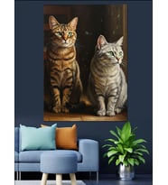 İki Kedi Kardeş Kedi Portresi Dekoratif Kanvas - Mdf Ahşap Tablo