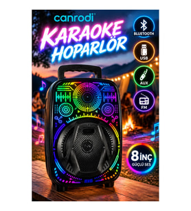 8 İnç RGB Işıklı Karaoke Hoparlör Bluetooth USB AUX FM Destekli Taşınabilir Speaker