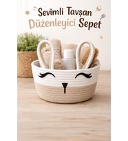 JASPER MiniBunny Jüt İp Bej Sevimli Tavşan Düzenleyici Sepet Organizer 20x12 CM