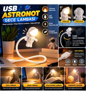 Mey İthalat® USB Astronot Gece Lambası, Masa Lambası, Kitap Okuma Lambası Işığı