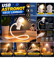 Mey İthalat® USB Astronot Gece Lambası, Masa Lambası, Kitap Okuma Lambası Işığı