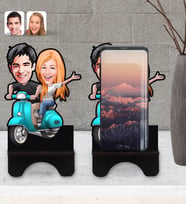 BK Gift Kişiye Özel Sevgililer Karikatürlü Ahşap Biblo Telefon Standı-99