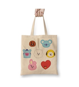 Bts Bt21 Karakterleri Beyaz Bez Çanta Uzun Saplı Alışveriş Çantası Plaj Çantası