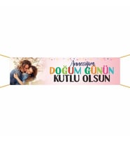 Doğum Günü Pankartı (Anneciğim)-15 75x300 cm (Çok Renkli)