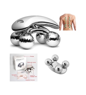 4D Massager Sıkılaştırıcı 4 Başlıklı Masaj Aleti Cilt Sıkılaştırıcı Masaj Cihazı Manuel Masaj Cihazı (Gümüş Gri)