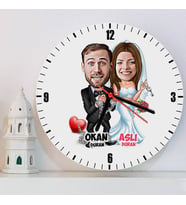 Evlendik Ayvayı Yedik Karikatürlü Yıldönümü Hediyesi Kişiye Özel Duvar Saati