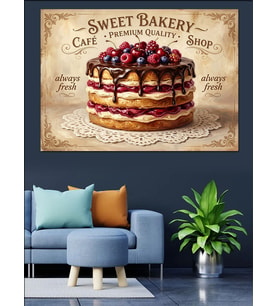 Sweet Bakery Meyveli Pasta Tablosu Dekoratif Kanvas - Mdf Ahşap Tablo