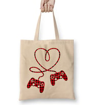 Video Gamer Valentines Day With Controllers Heart Bez Çanta Uzun Saplı
